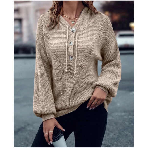 Cozy Button Hoodie Oversized Sweater Top - Picture 10 of 10